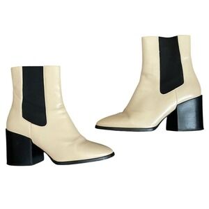 Dries Van Noten Beige Leather Chelsea Block Heel Ankle Boots 38 Quiet Luxury 7.5